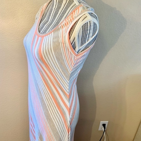 Calvin Klein Dress Sz 6 T-Shirt Dress Midi Striped Peach Grey Sleeveless - Picture 7 of 14